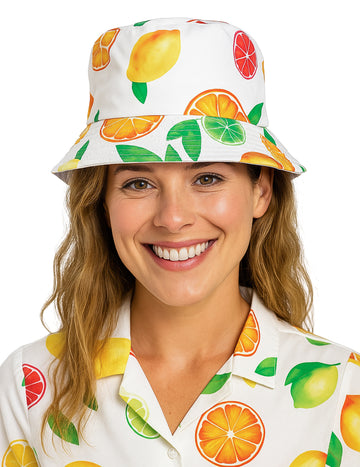 Hawaii vödör kalap egzotikus gyümölcsökkel nyomtatott felnőtt