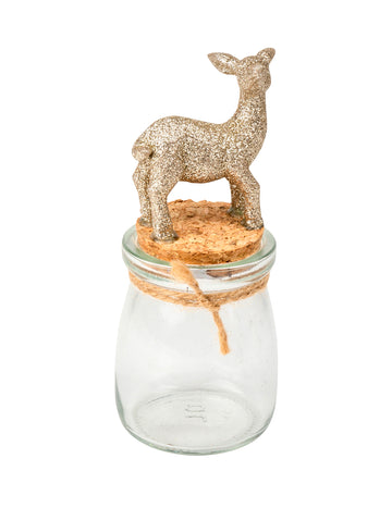 Üvegbefőttes üveg parafa dugóval és csillogó őzbarna színnel 13 cm, karácsonyi díszek