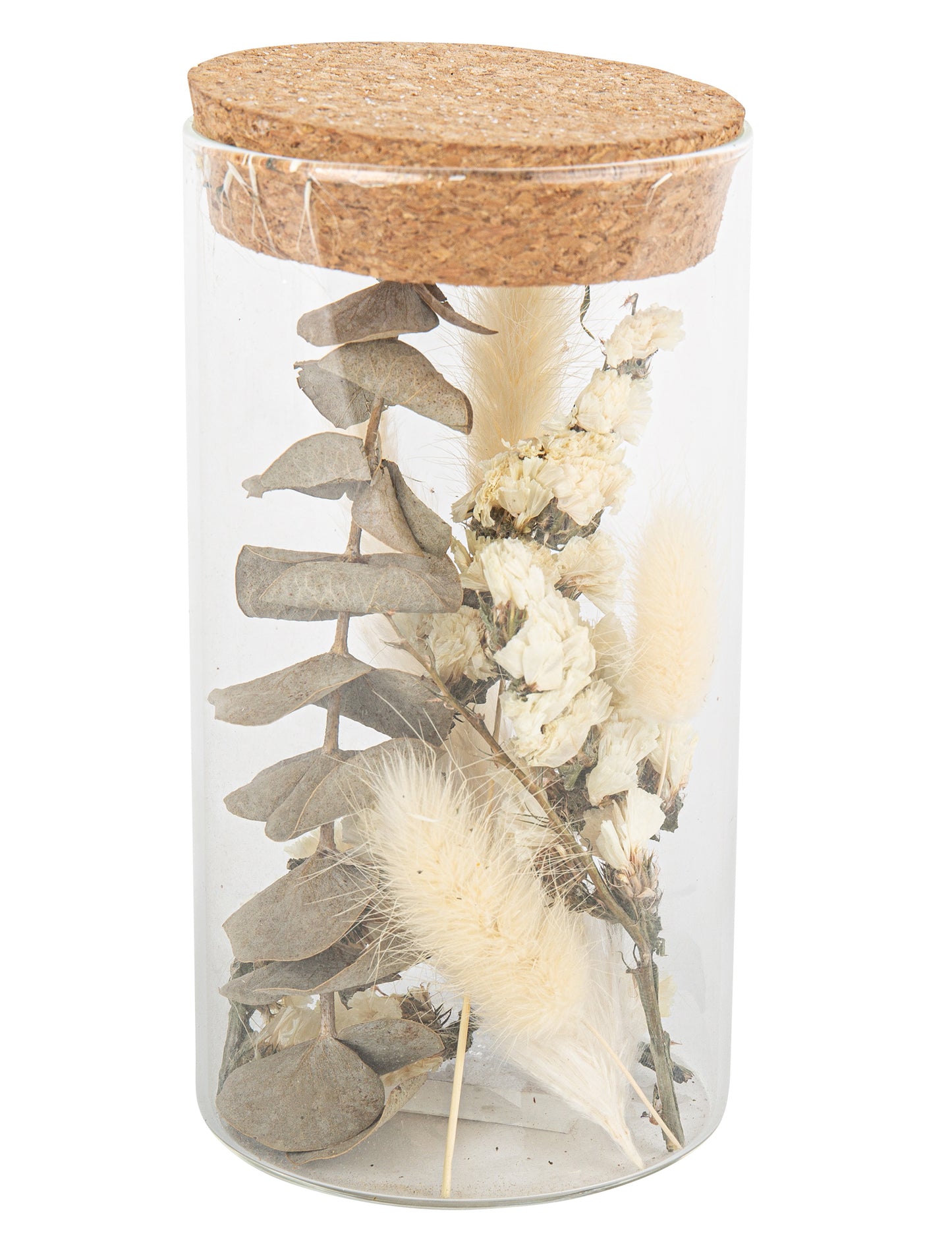 Üvegbefőttes üveg szárított virágokkal 15.5 cm és pamut