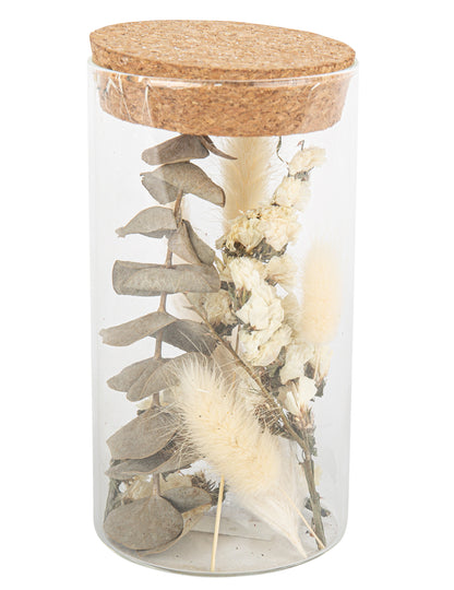 Üvegbefőttes üveg szárított virágokkal 15.5 cm és pamut
