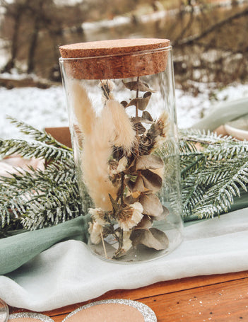 Üvegedény tollakkal és eukaliptusszal, 12,5 cm 