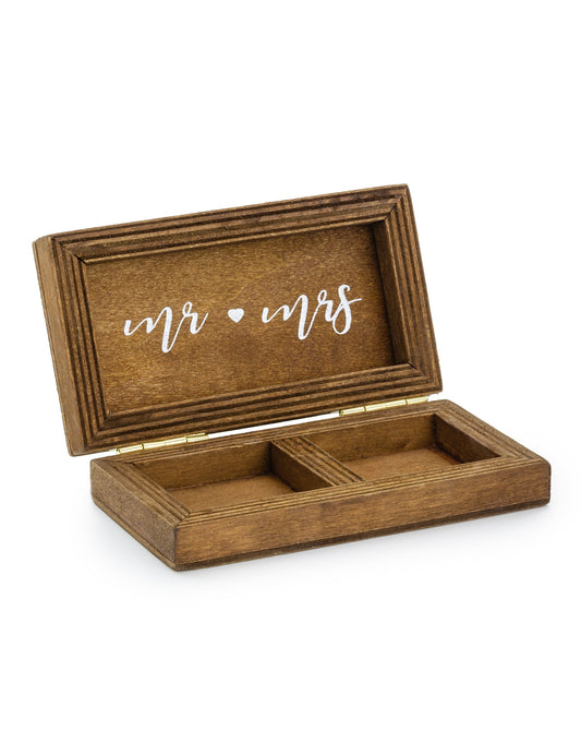 Boîte à alliances mr mrs pour mariage en bois avec inscriptions blanches