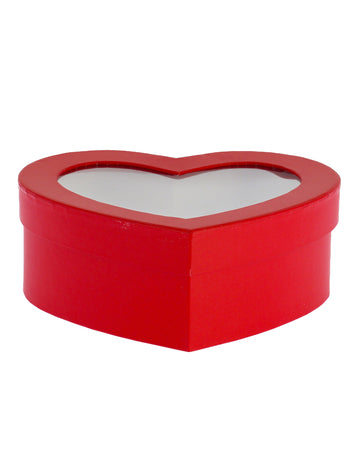 Piros szív alakú kartondoboz ablakkal, 19,5 x 15,5 cm