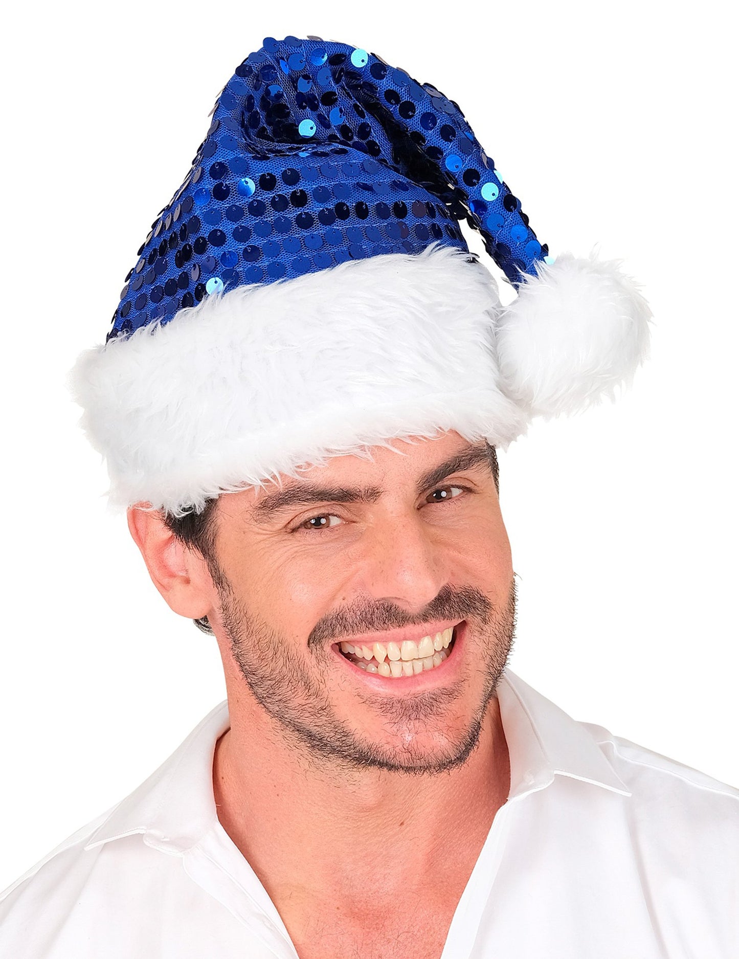 Felnőtt kék flitteres karácsonyi sapka