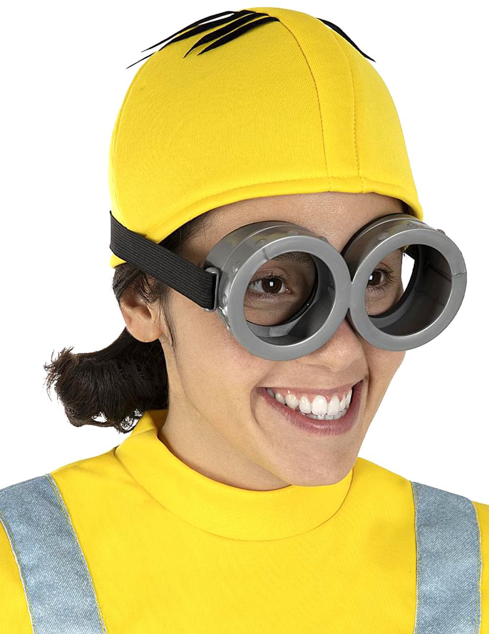 Bonnet de Minions™ pour enfant jaune avec lunettes grises et cheveux noirs