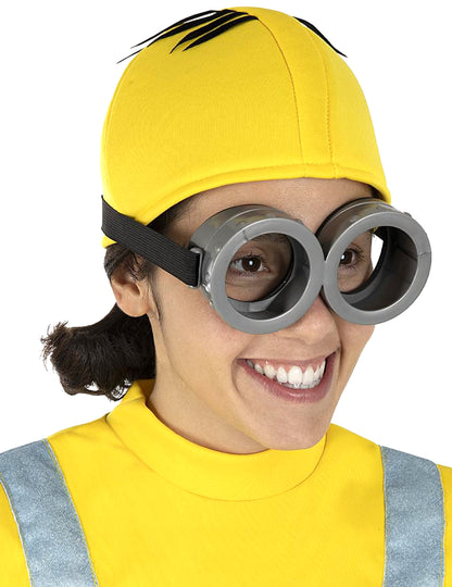 Bonnet de Minions™ pour enfant jaune avec lunettes grises et cheveux noirs