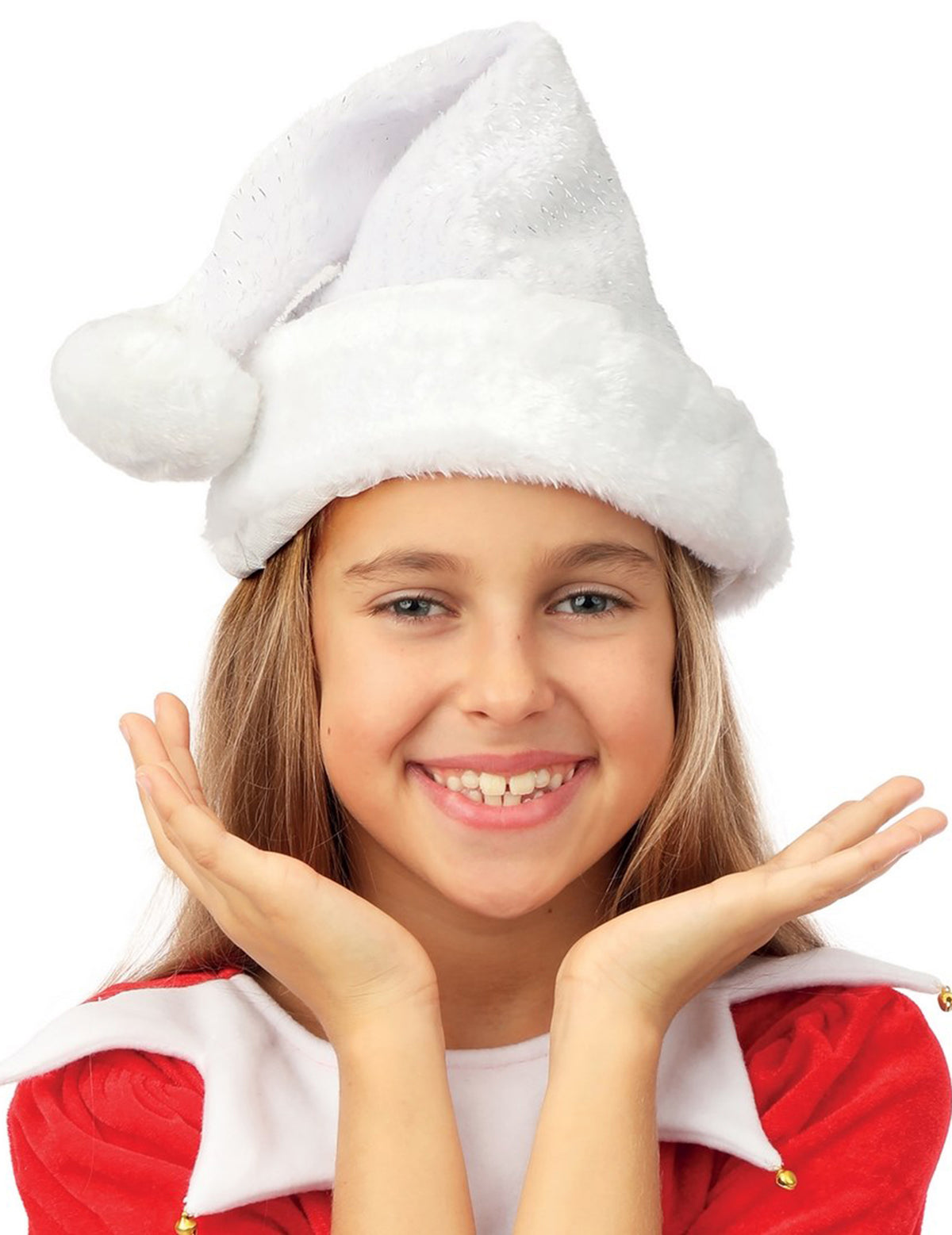 Bonnet de Père Noël pour enfant blanc et argent