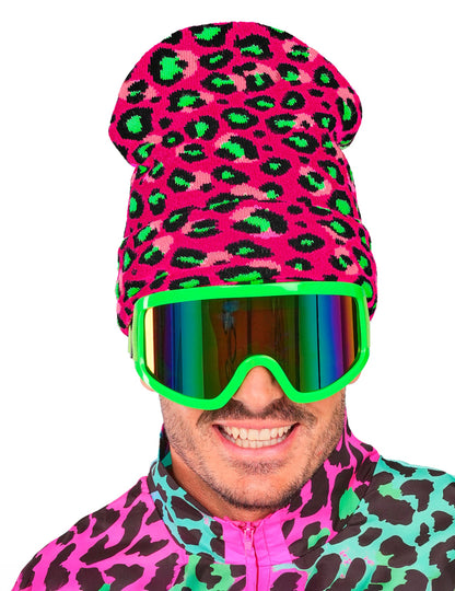 Rózsaszín és neon zöld leopárd sapka felnőtteknek 
