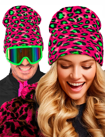 Rózsaszín és neon zöld leopárd sapka felnőtteknek 