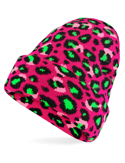 Rózsaszín és neon zöld leopárd sapka felnőtteknek 