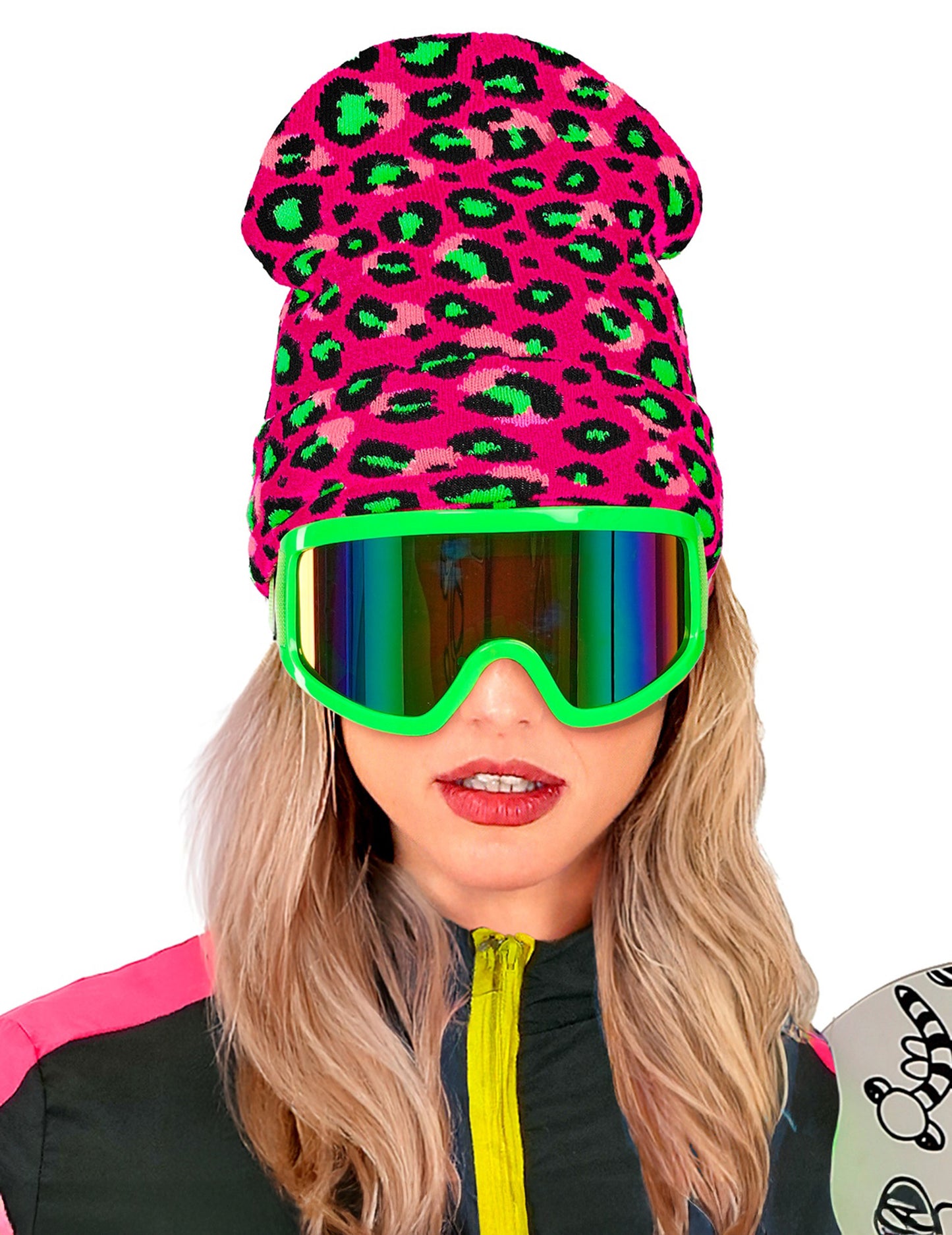 Rózsaszín és neon zöld leopárd sapka felnőtteknek 
