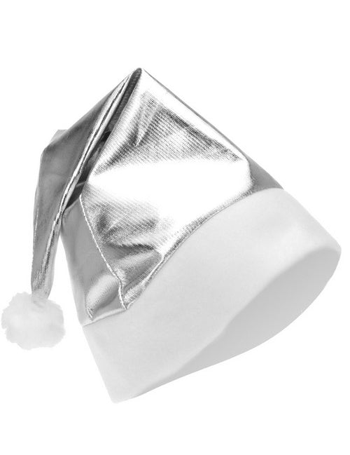 Bonnet métallisé de Noël pour adulte argent et blanc