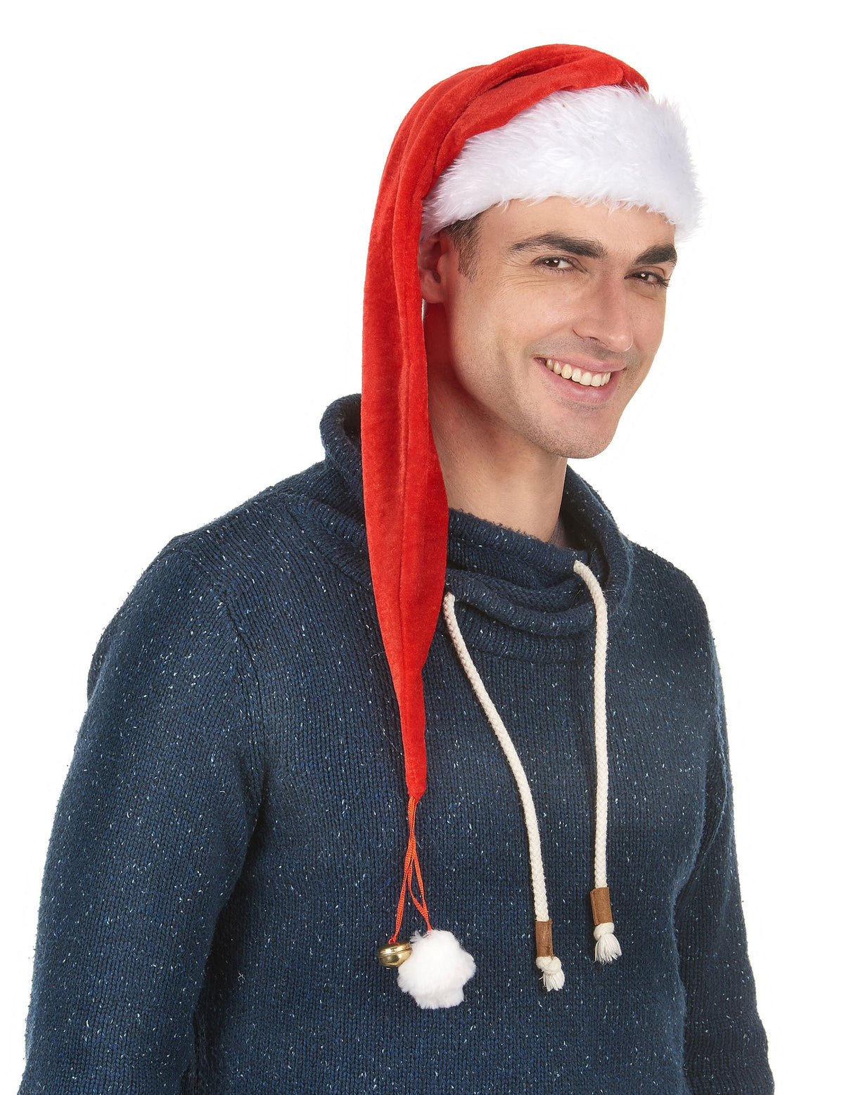 Vue de profil du bonnet long Noël avec grelot pour adulte