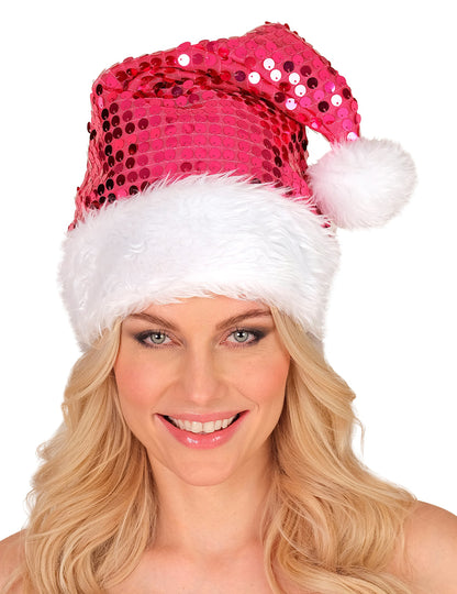 Felnőtt rózsaszín flitteres karácsonyi sapka