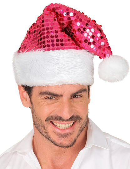Felnőtt rózsaszín flitteres karácsonyi sapka
