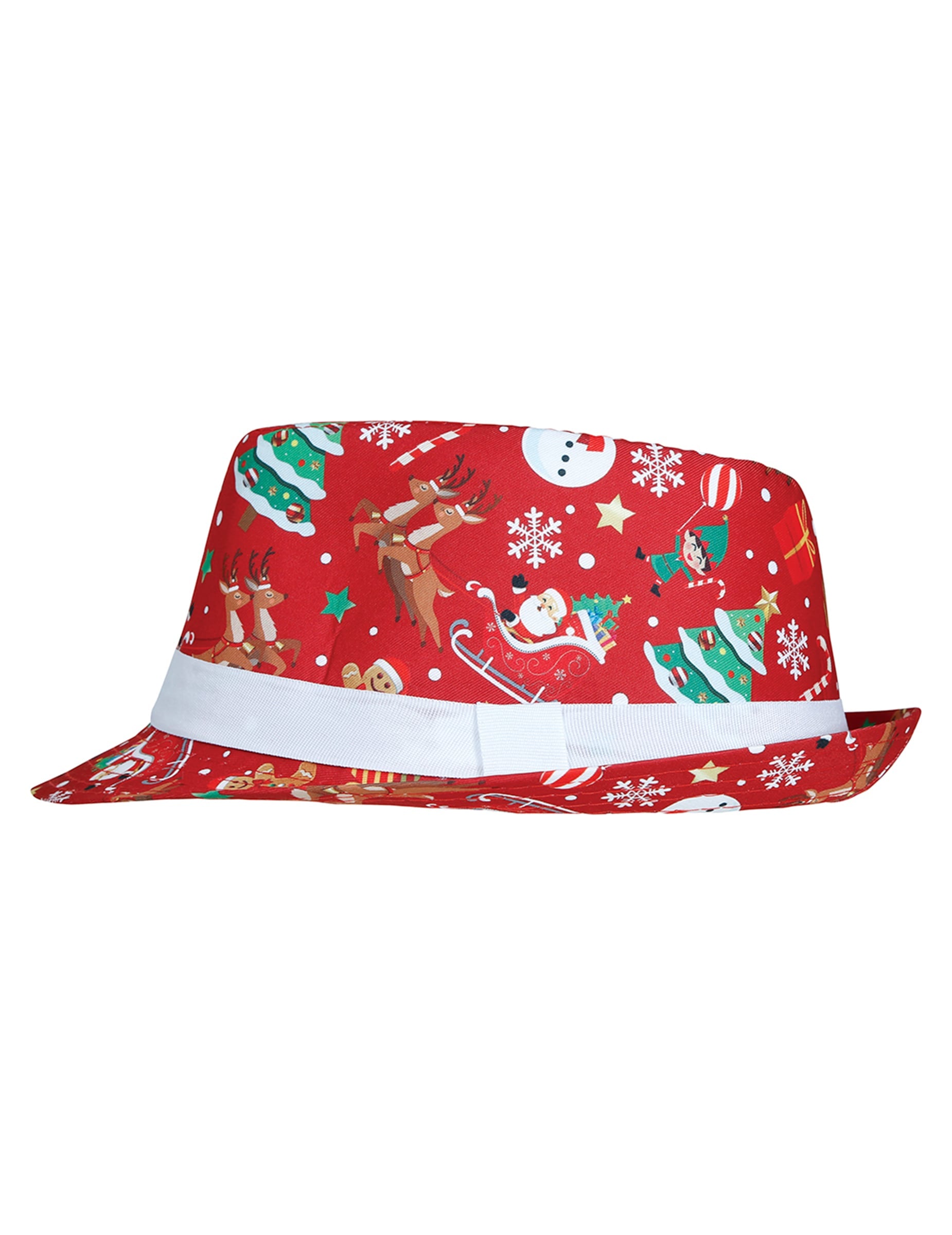 Vue de profil du Borsalino à motifs de Noël