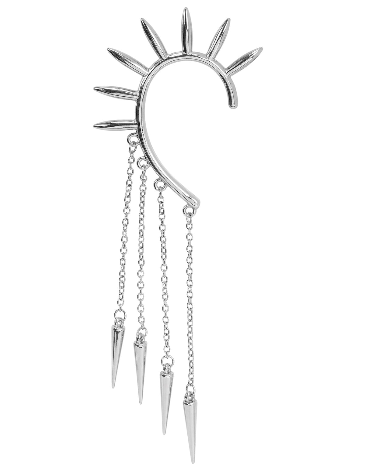 Détail des pointes et des chaînes de la boucle d'oreille punk à pointes