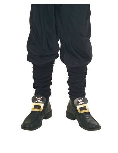 Boucles de chaussures pirate pour adulte noires et dorées avec tête de mort