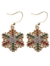 Boucles d'oreilles flocons de Noël à strass pour femme dorées avec strass rouges et verts