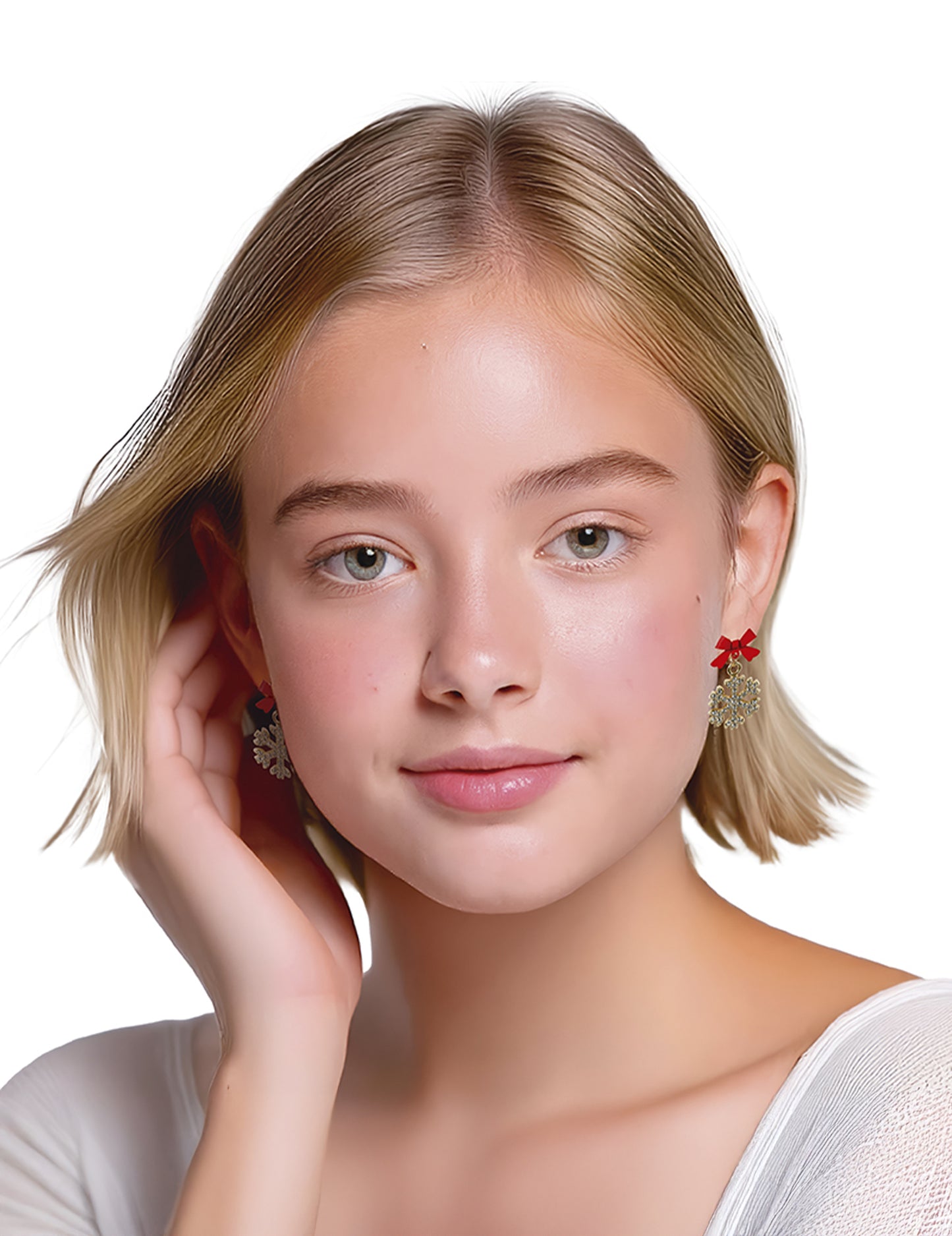 Fémes fülbevalók csillogó hópelyhekkel