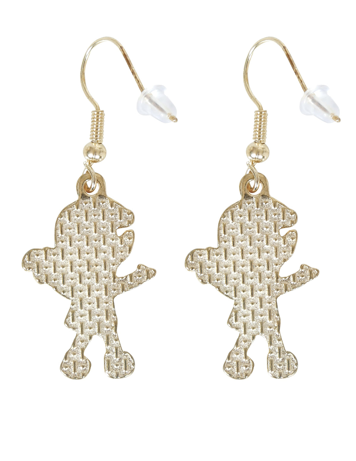 Vue de dos des boucles d'oreilles métalliques lutins de Noël