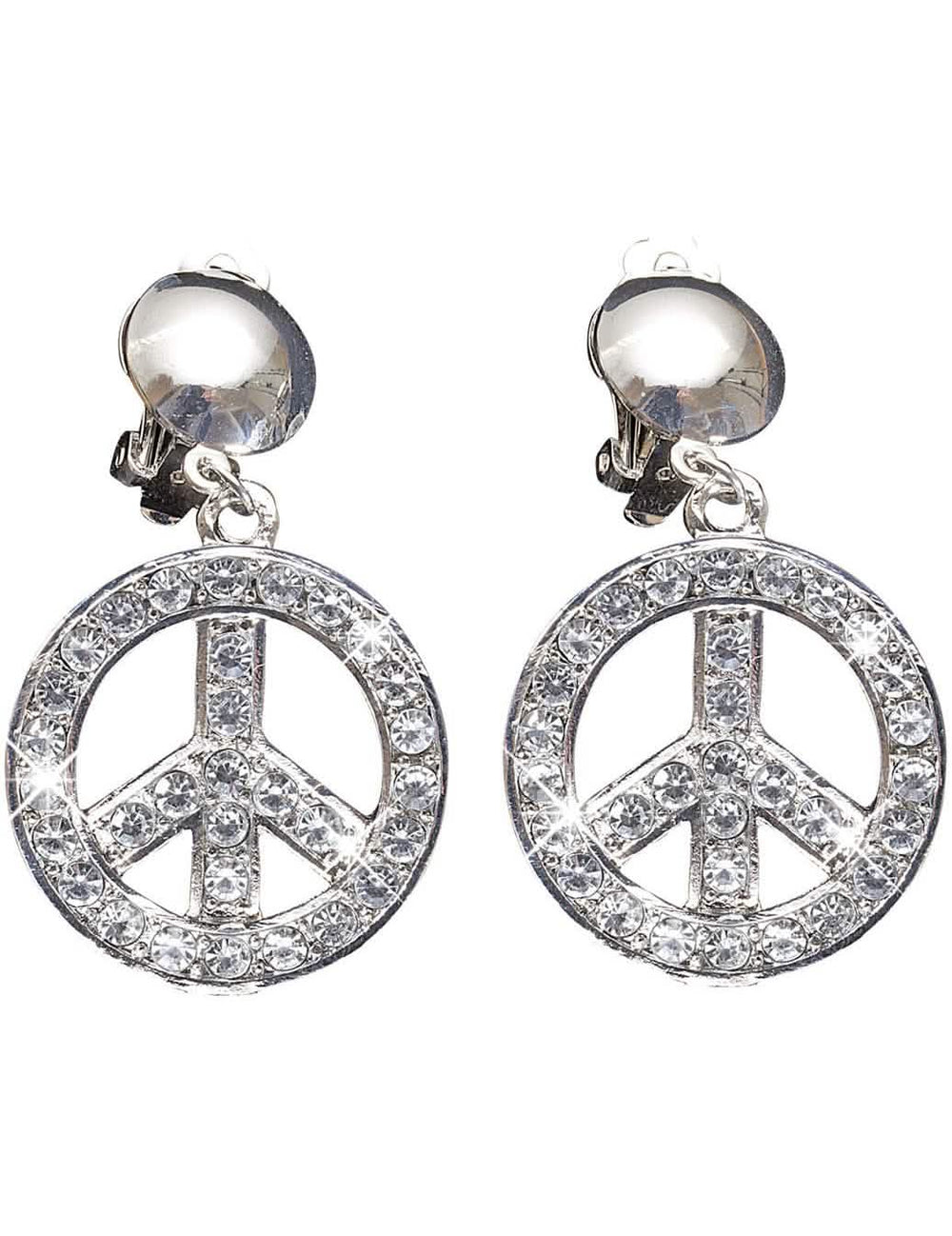 Felnőtt ezüstszínű peace and love fülek strasszkövekkel