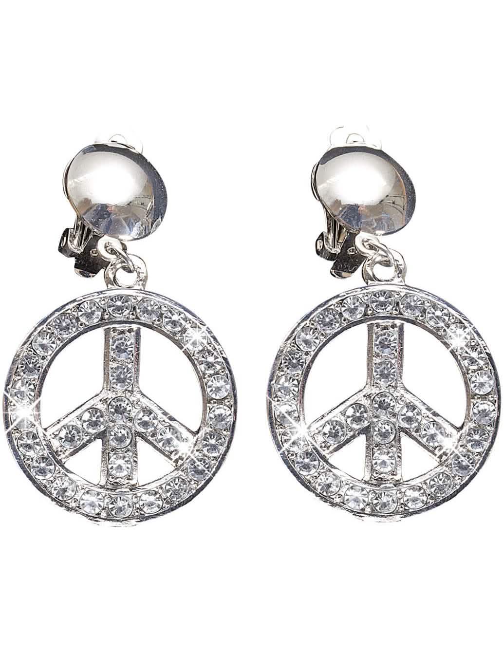 Felnőtt ezüstszínű peace and love fülek strasszkövekkel