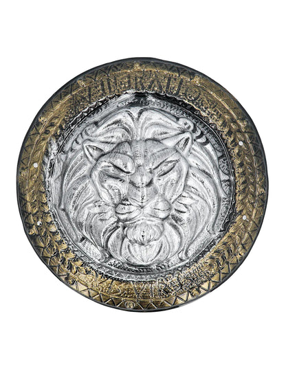 Détail de la tête de lion du bouclier et épée de combat gladiateur