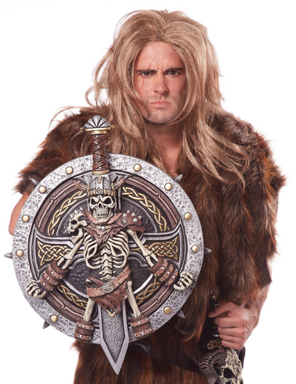 Mise en situation du bouclier et épée Viking en plastique