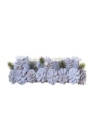 Asztaldísz: 2 matt fenyőtobozos gyertyatartó 30 cm karácsonyi díszek