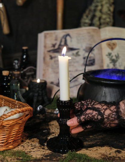 Fekete üveg gyertyatartó 12 cm