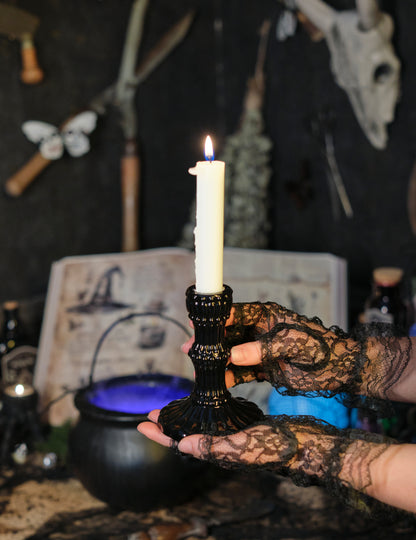 Fekete üveg gyertyatartó 12 cm