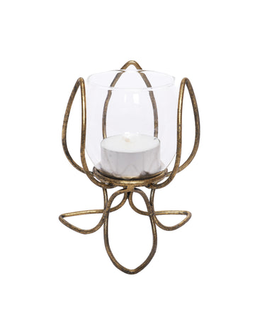 Antik arany lótuszvirág gyertyatartó 11 cm vintage fém