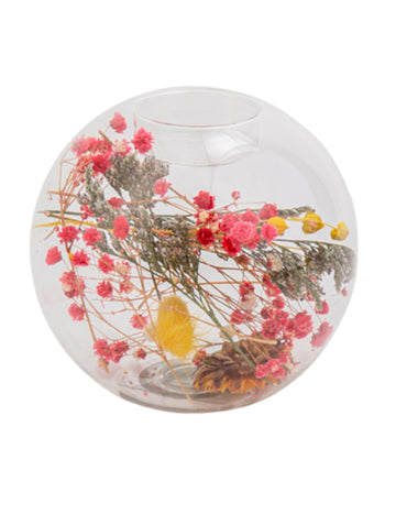 Átlátszó gyertyatartó színes szárított virágokkal, 11 x 10,5 cm cm vidéki esküvő