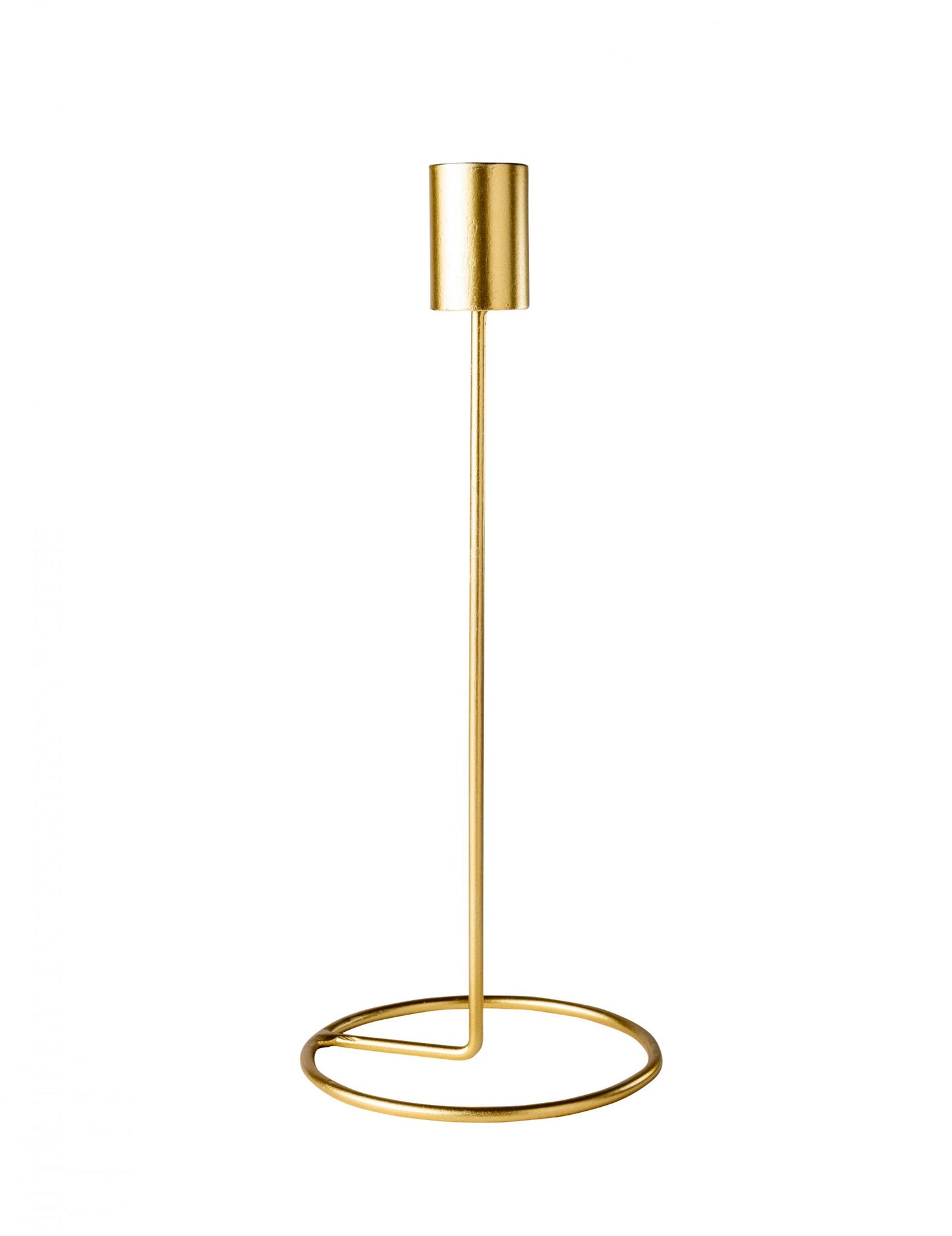 Designer gyertyatartó aranyszínű fém talpon, 23 x 9,5 cm cm asztalhoz