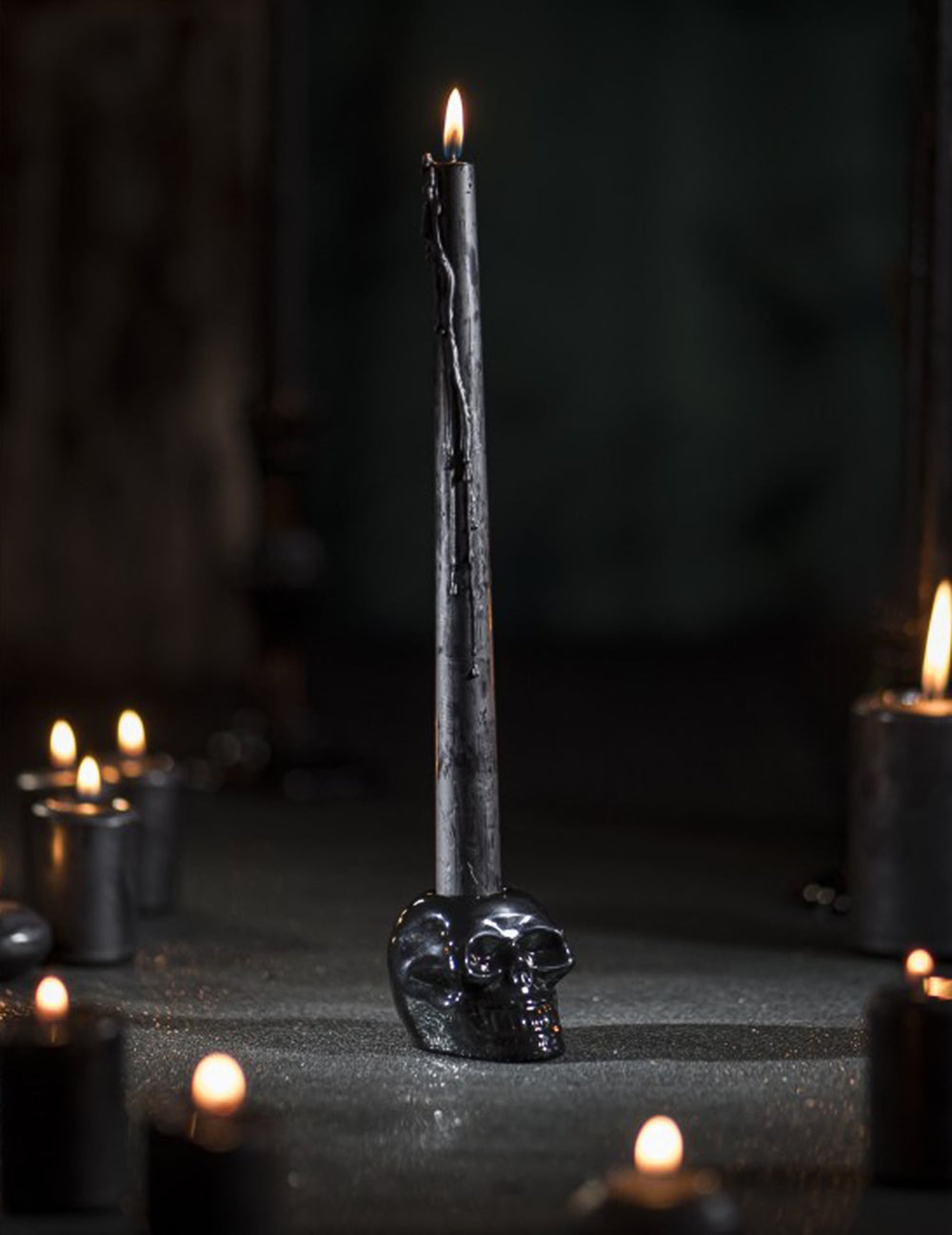 Bougeoir tête de mort pour décoration noire
