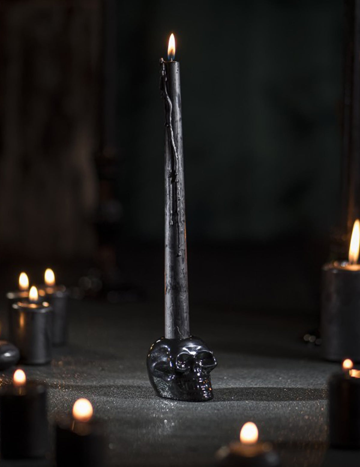 Bougeoir tête de mort pour décoration noire