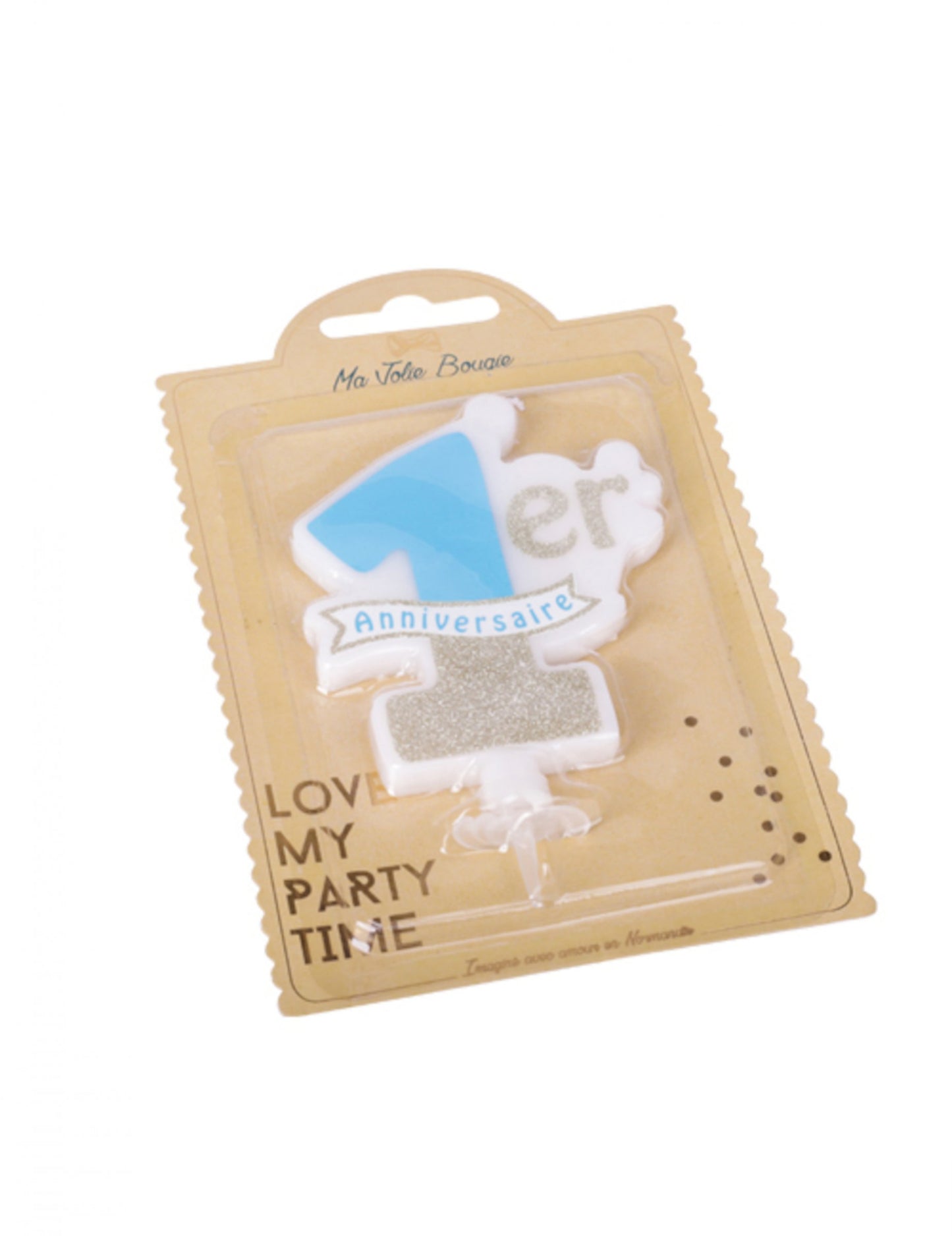 Kék és arany első születésnapi gyertya 10 x 8 cm flitteres