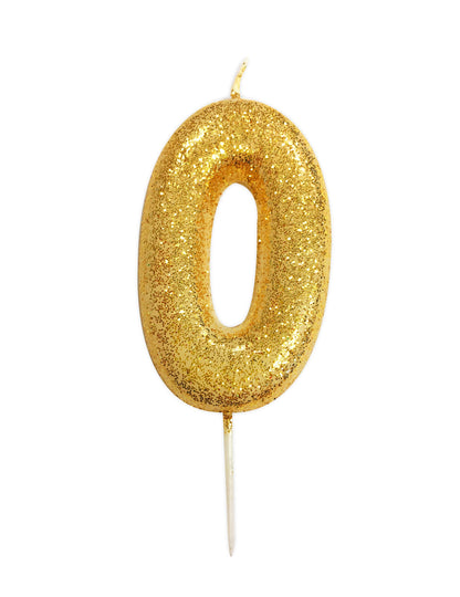 Arany csillámporos 0-s és 9-es számú gyertya cm