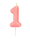 Bougie chiffre 1 rose irisé pailletée
