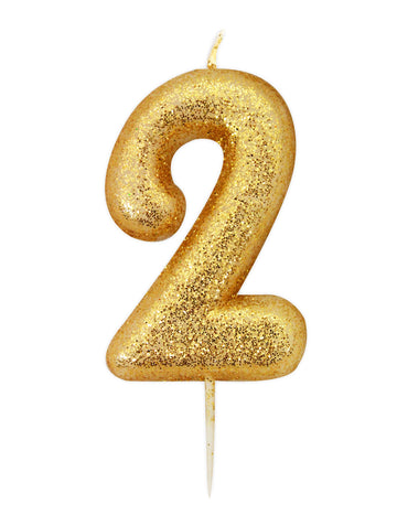 Csillámos arany színű 2-es számú gyertya 8,5 cm pálcikával 
