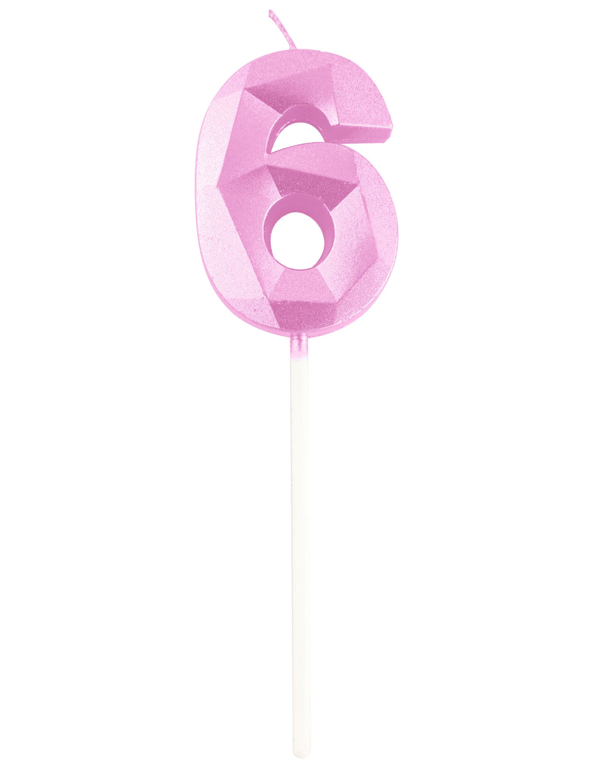 Détail du chiffre 6 de la bougie chiffre pour anniversaire rose pastel effet diamant