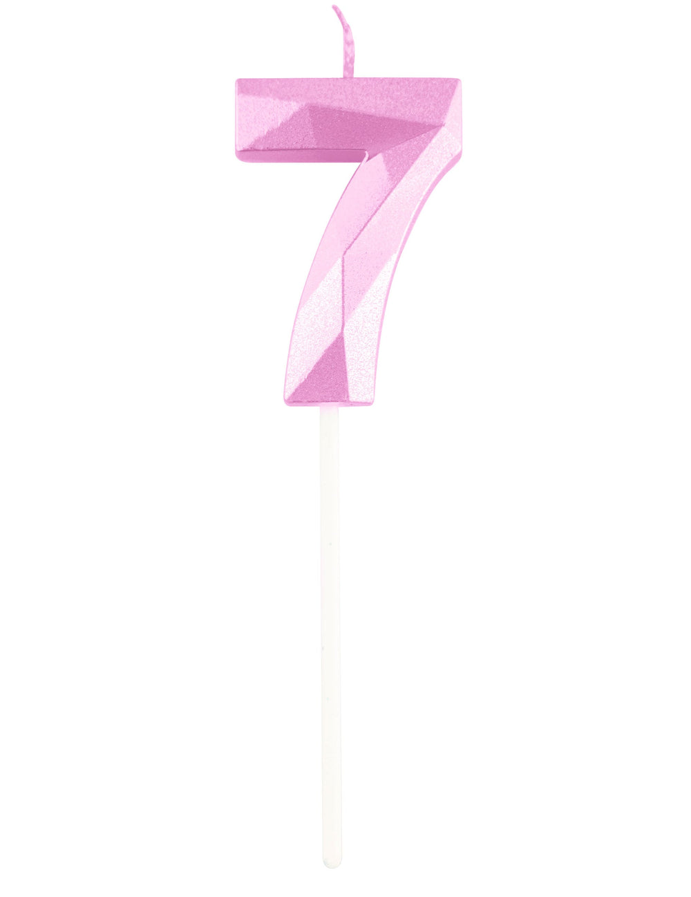 Détail du chiffre 7 de la bougie chiffre pour anniversaire rose pastel effet diamant