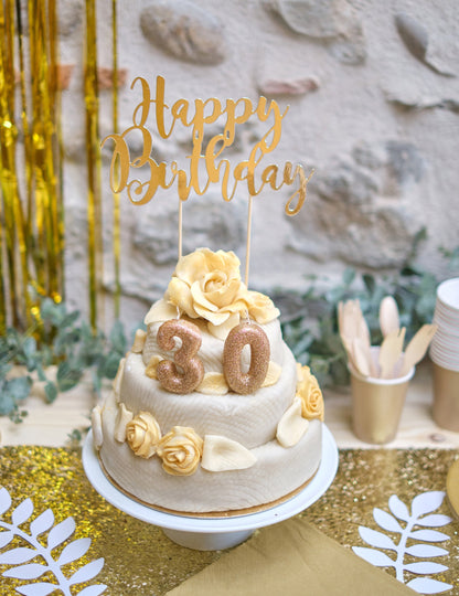 Arany csillámporos 0-s és 9-es számú gyertya cm