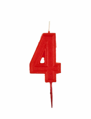Csillogó piros 4-es számú szülinapi gyertya 