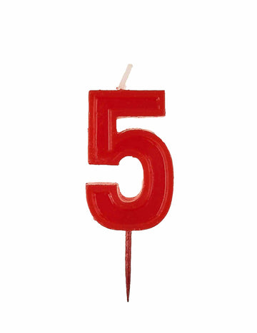 Csillogó piros 5-ös számú születésnapi gyertya 