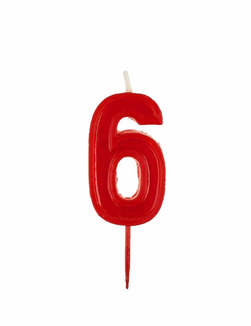 Csillogó piros 6-os számú szülinapi gyertya 