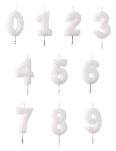 Bougie chiffre pour anniversaire blanche à paillettes