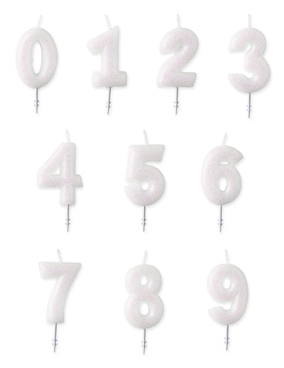 Bougie chiffre pour anniversaire blanche à paillettes
