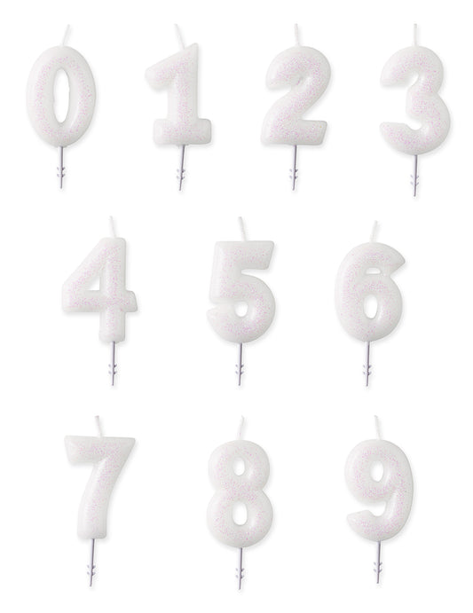 Bougie chiffre pour anniversaire blanche à paillettes